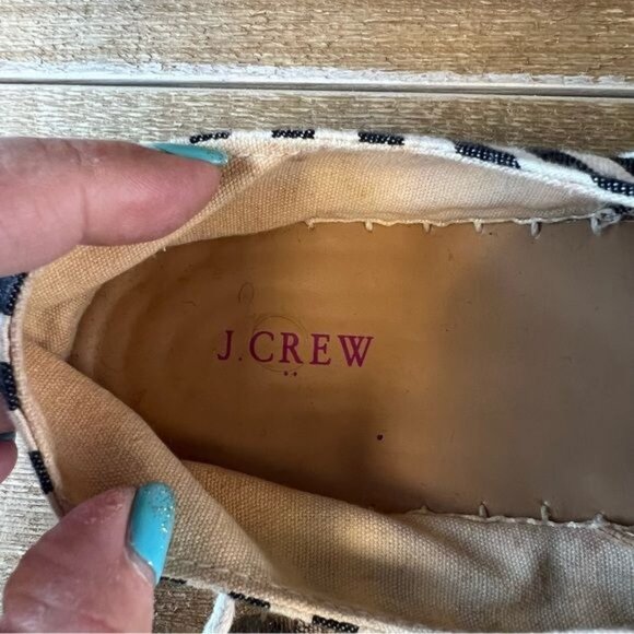 J Crew Nautical Striped Dark Blue / Black Espadrille Lace Up Flats Sz 9 - Picture 9 of 11